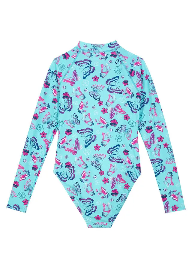 Traje de baño para niñas con protección UV Verde menta estampado
