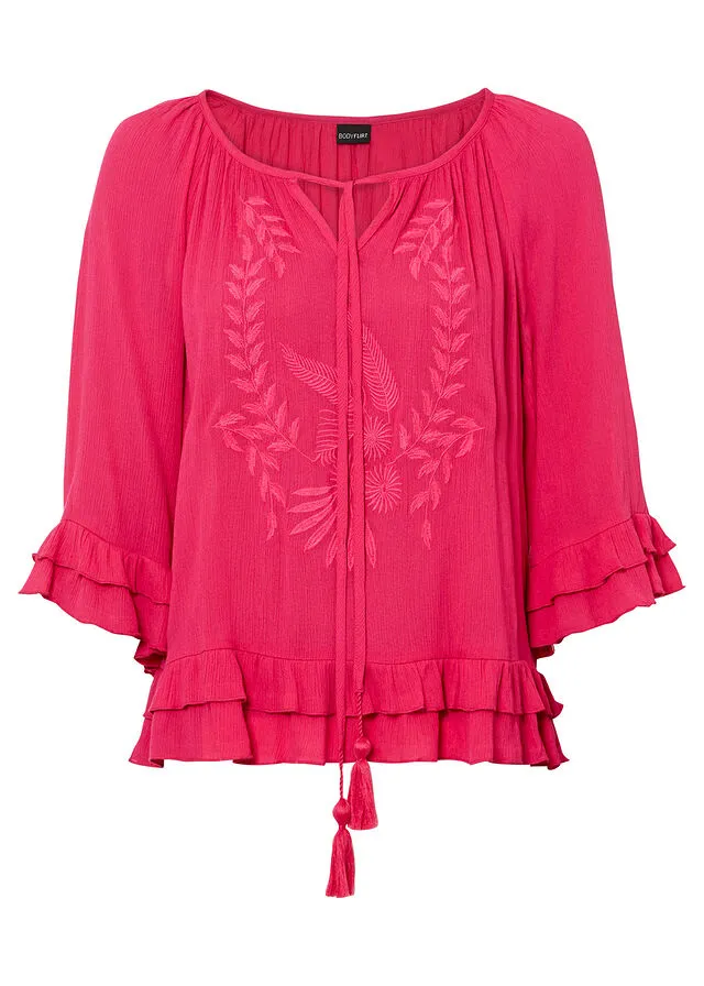 Túnica de viscosa sostenible con bordado Pink lady
