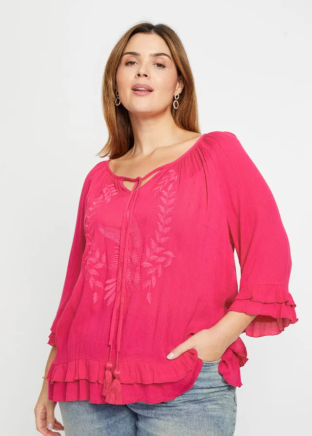 Túnica de viscosa sostenible con bordado Pink lady