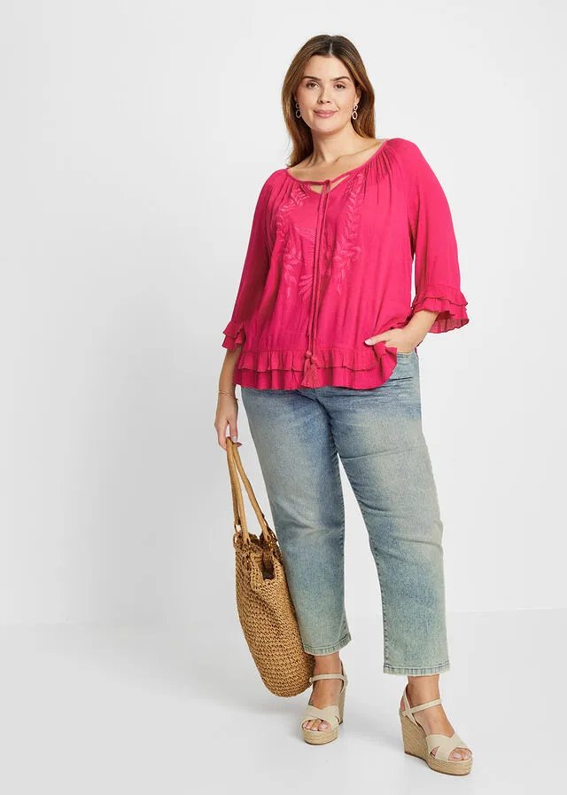 Túnica de viscosa sostenible con bordado Pink lady