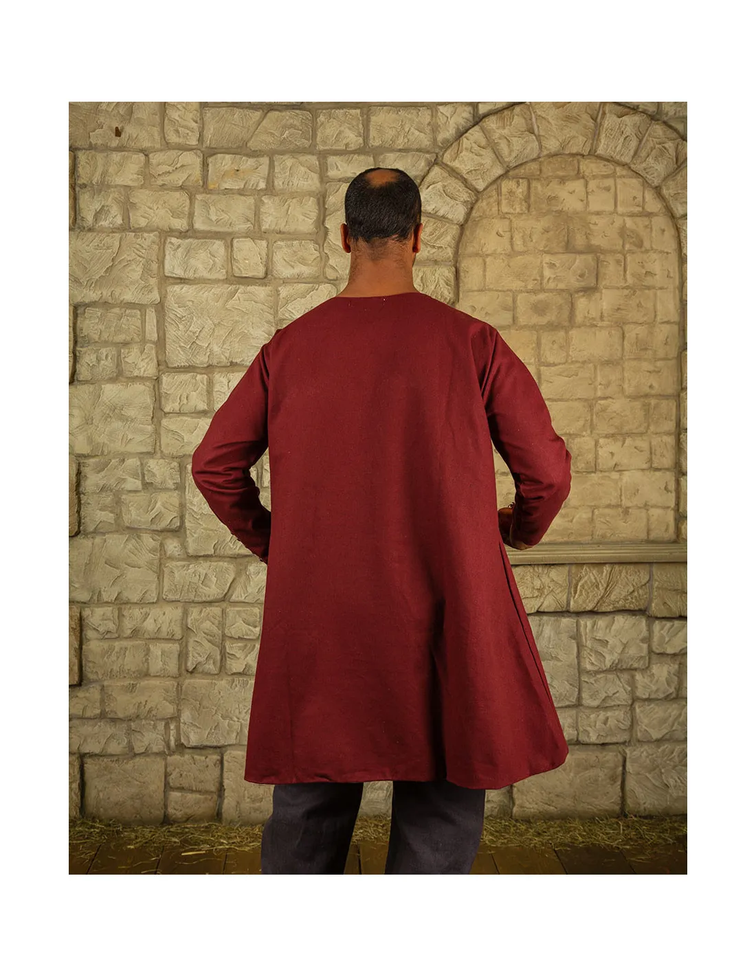 Túnica medieval modelo Rafael en algodón, color burdeos