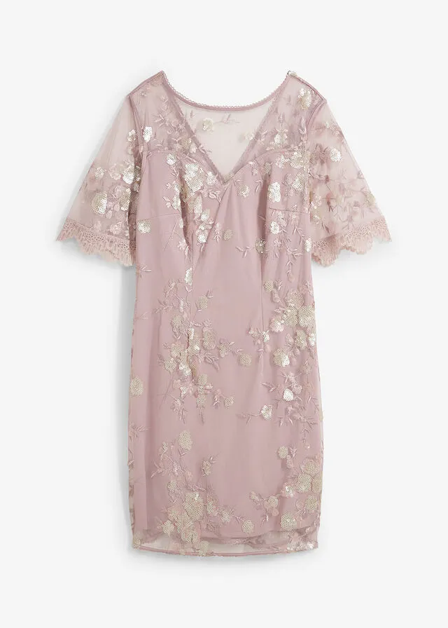 Vestido con bordado de lentejuelas Rosa palo de flores