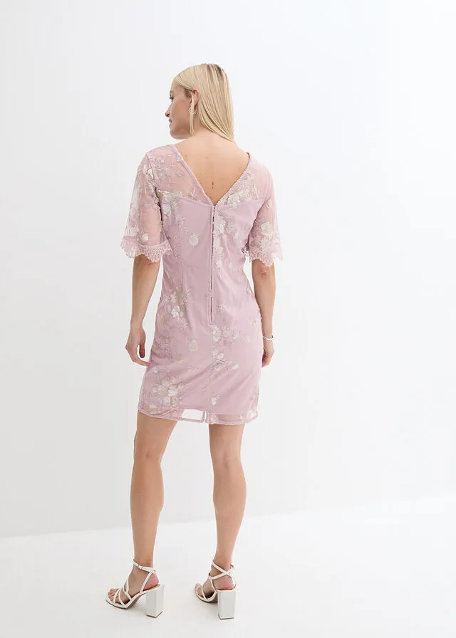 Vestido con bordado de lentejuelas Rosa palo de flores