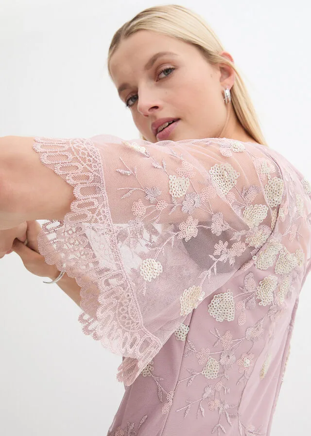 Vestido con bordado de lentejuelas Rosa palo de flores