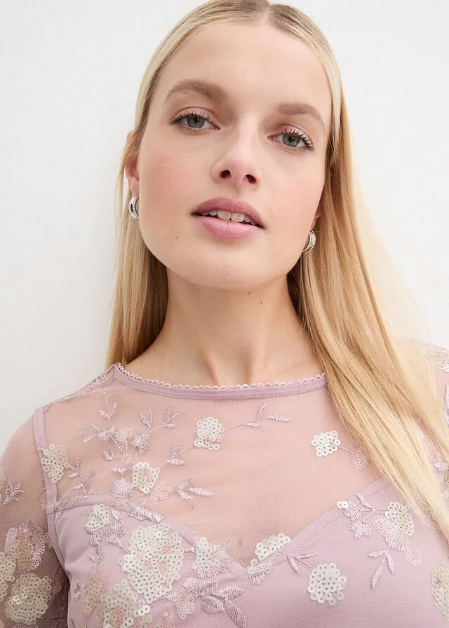 Vestido con bordado de lentejuelas Rosa palo de flores