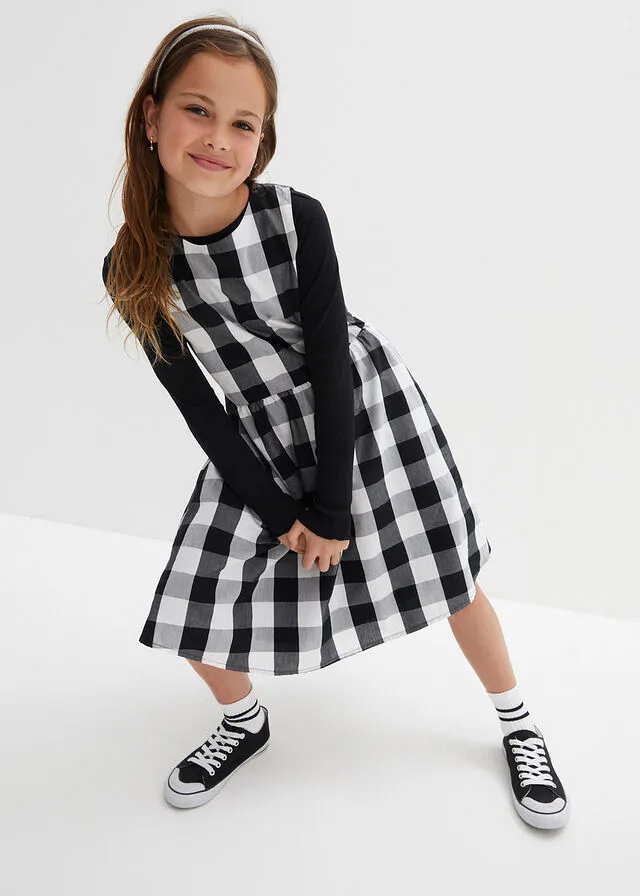 VESTIDO DE CUADROS PARA NIñAS NEGROBLANCO DE CUADROS