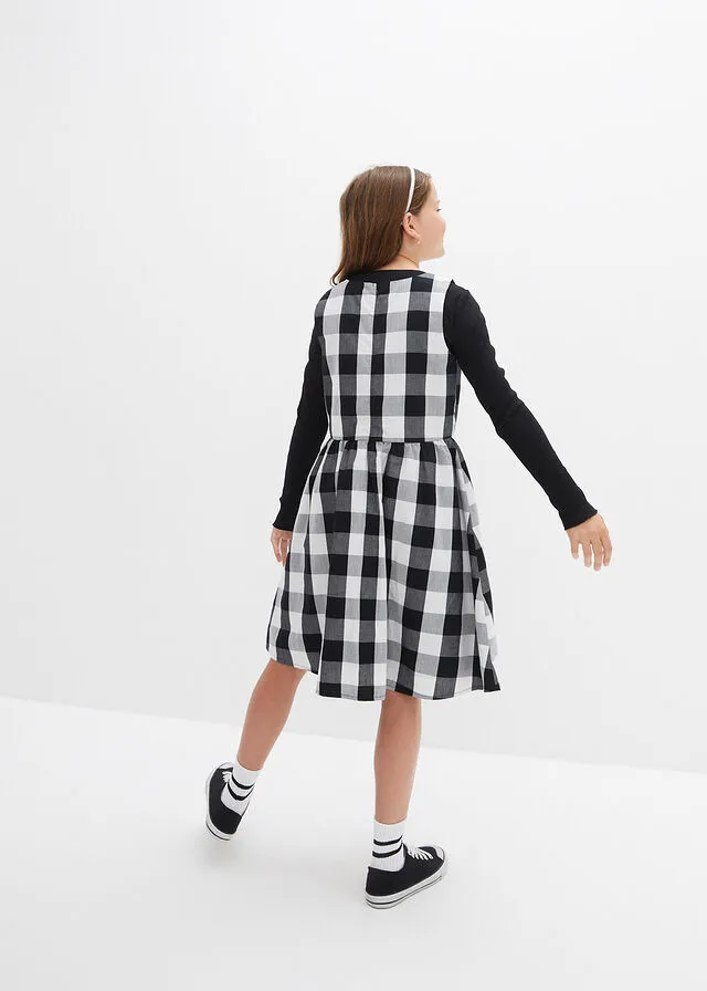 VESTIDO DE CUADROS PARA NIñAS NEGROBLANCO DE CUADROS