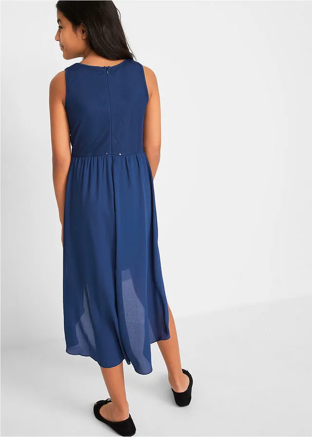 Vestido de fiesta para niñas con cola de tul. Azul noche