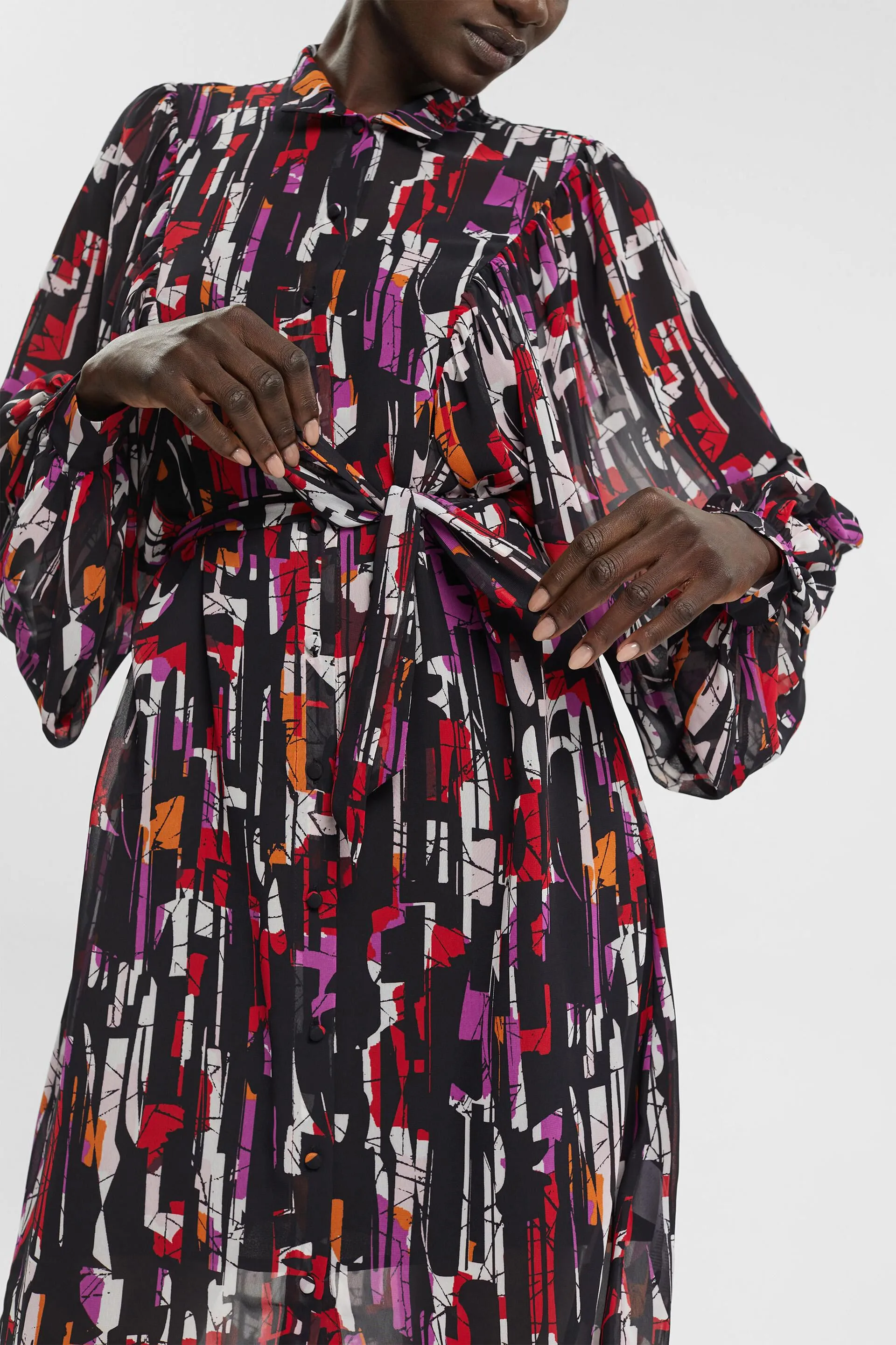 Vestido de gasa estampado con cinturón para anudar