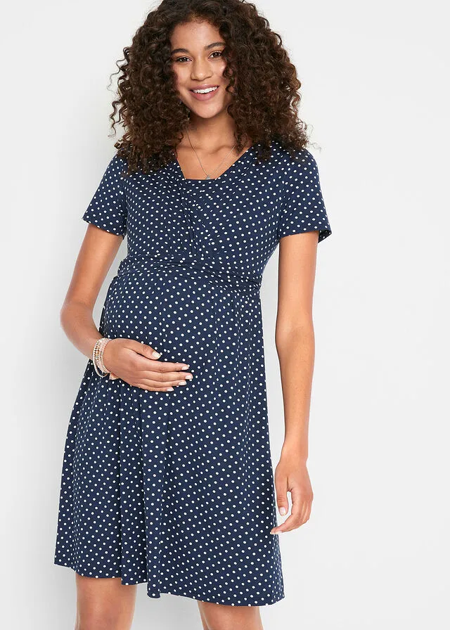 Vestido de lactancia/premamá de lunares azul marino / blanco topos