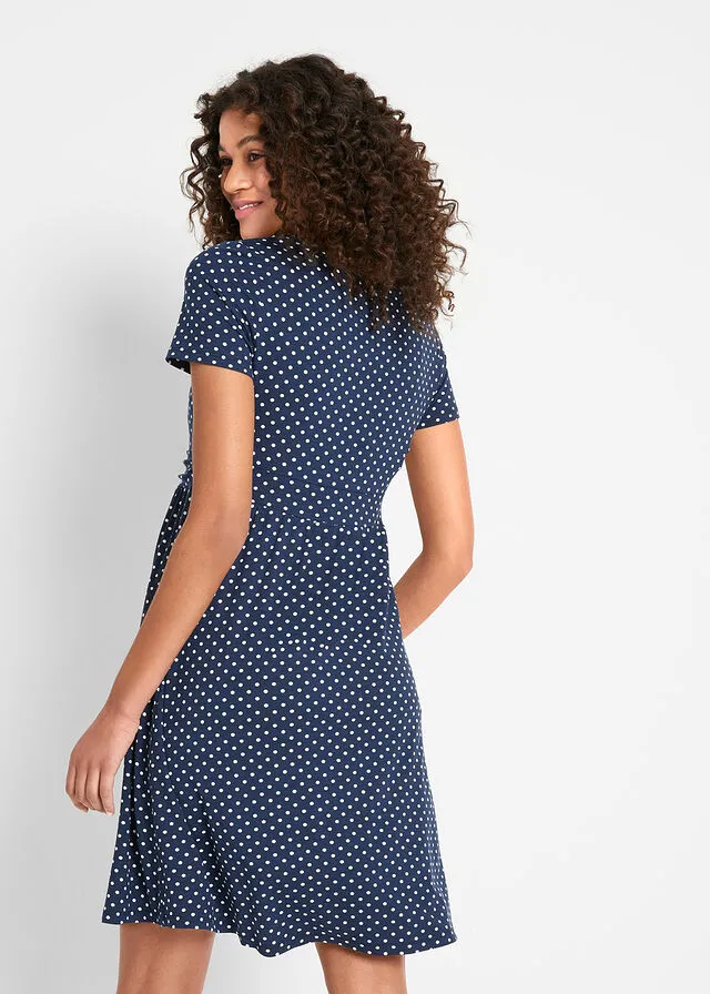 Vestido de lactancia/premamá de lunares azul marino / blanco topos