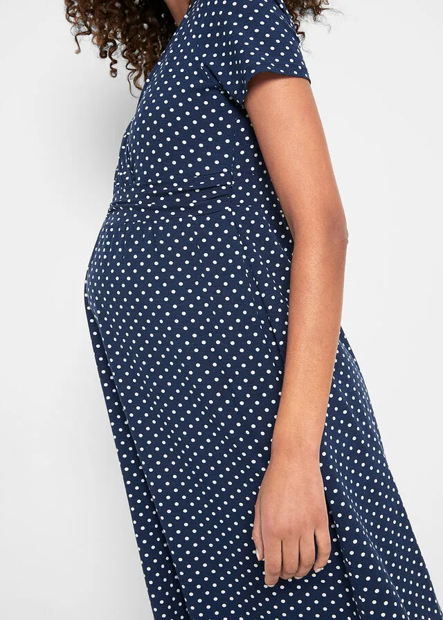 Vestido de lactancia/premamá de lunares azul marino / blanco topos