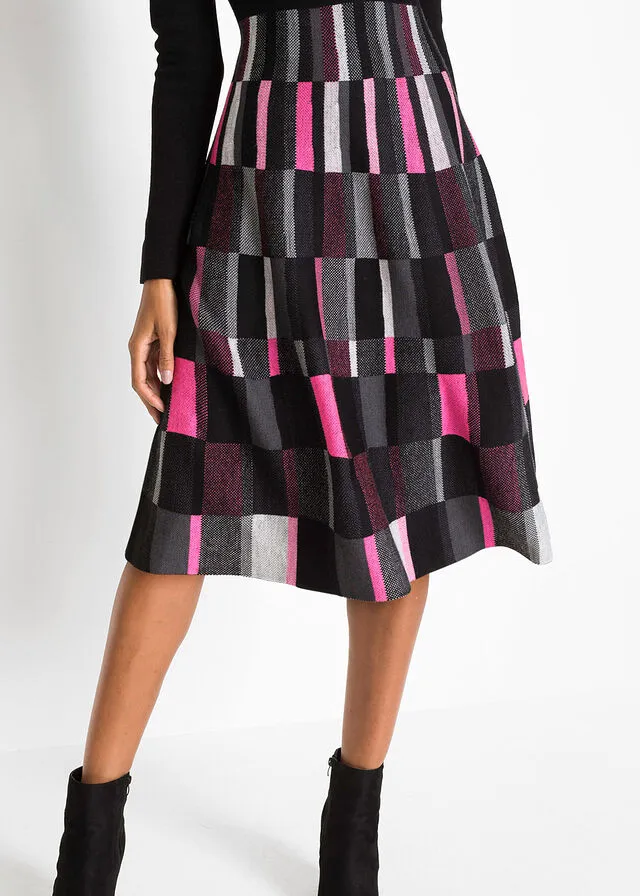 VESTIDO DE PUNTO A CUADROS GRISNEGROROSA DE CUADROS