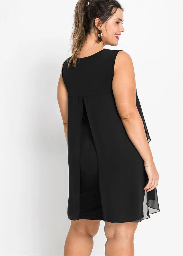 Vestido de punto con gasa Negro