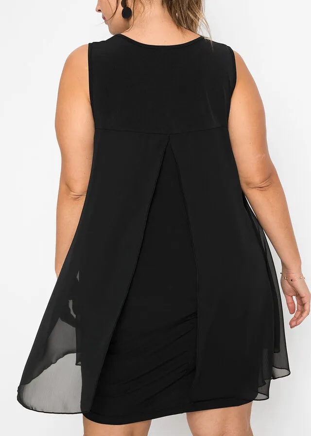 Vestido de punto con gasa Negro