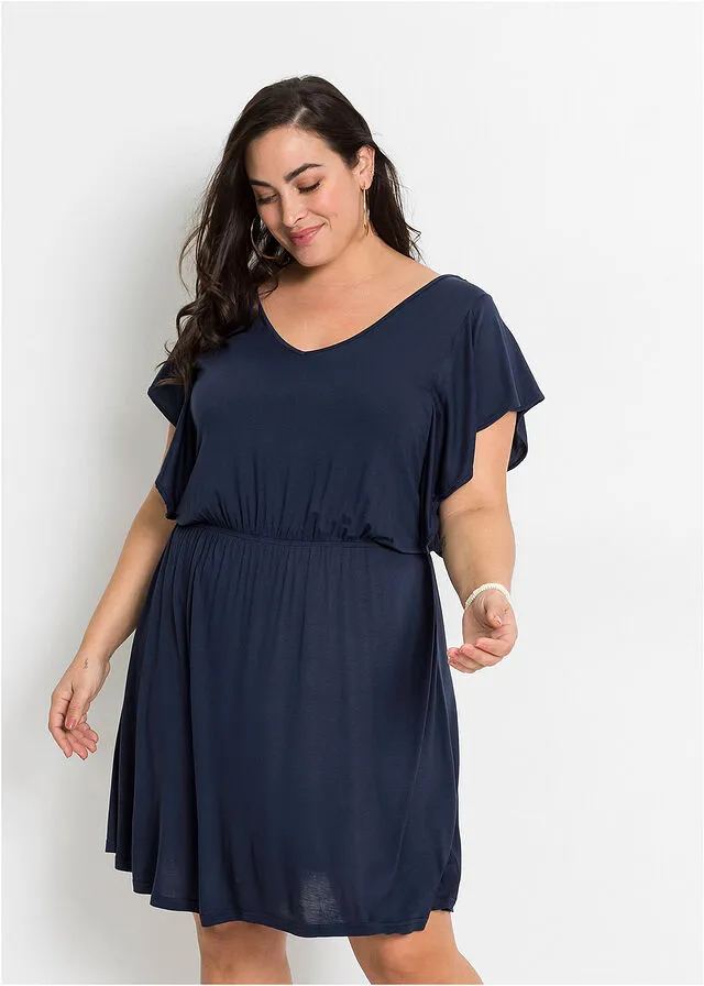 Vestido de punto con mangas de volantes Azul oscuro