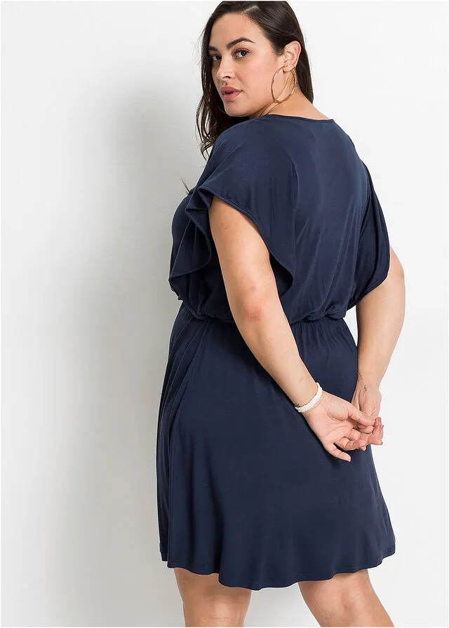 Vestido de punto con mangas de volantes Azul oscuro