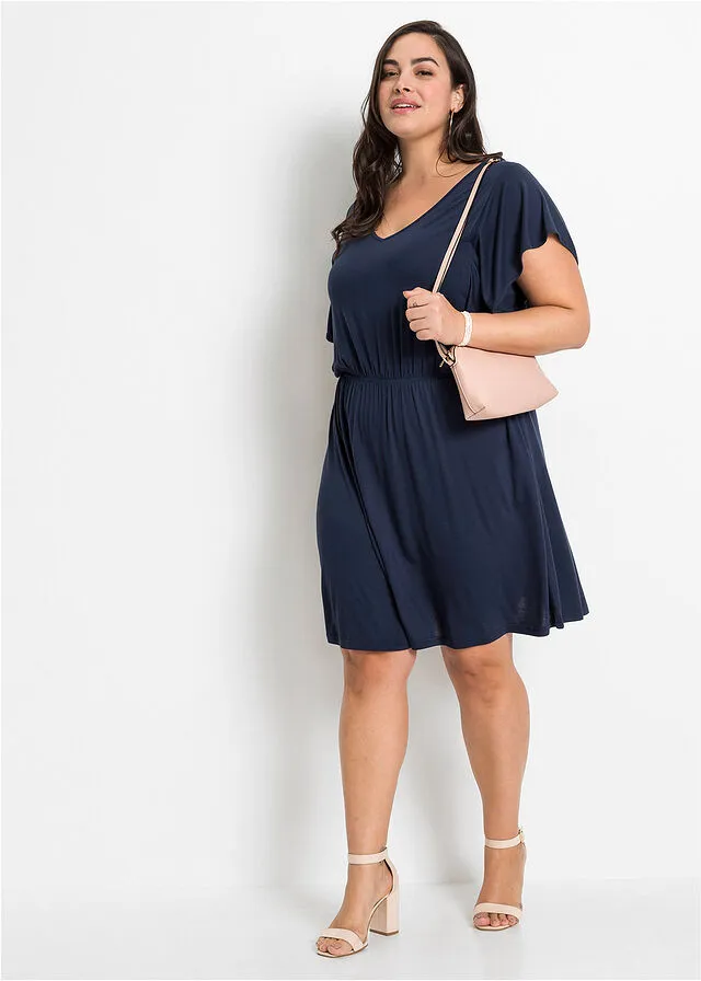 Vestido de punto con mangas de volantes Azul oscuro