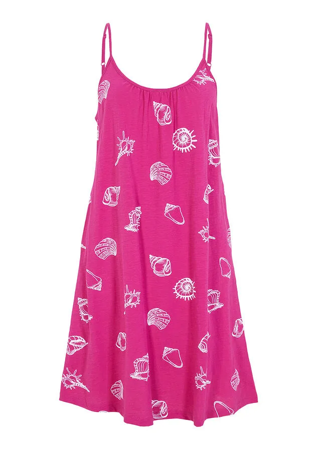 Vestido de punto con volante de algodón sostenible Rosa fucsia