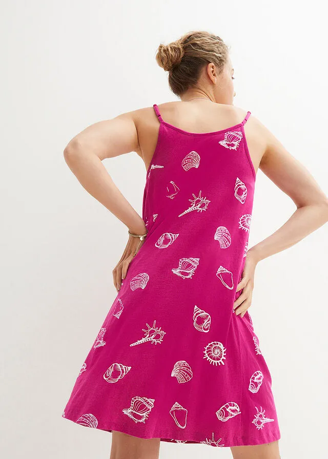 Vestido de punto con volante de algodón sostenible Rosa fucsia