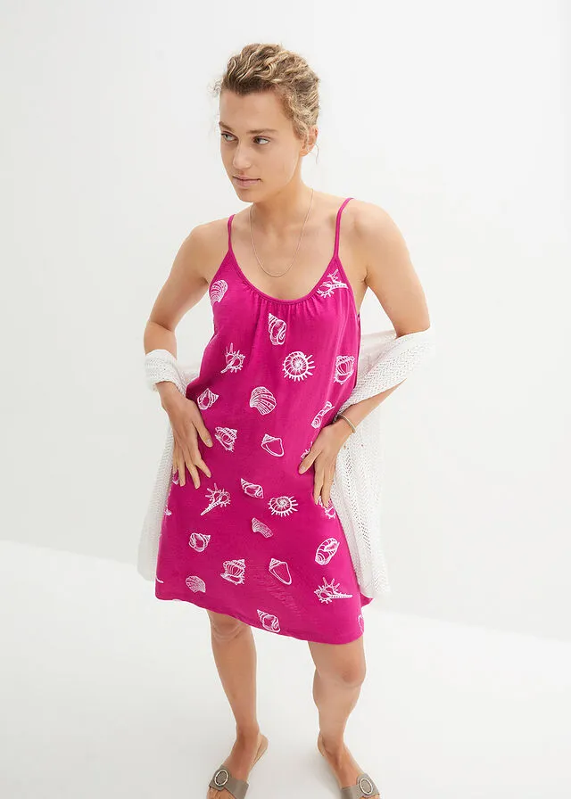 Vestido de punto con volante de algodón sostenible Rosa fucsia