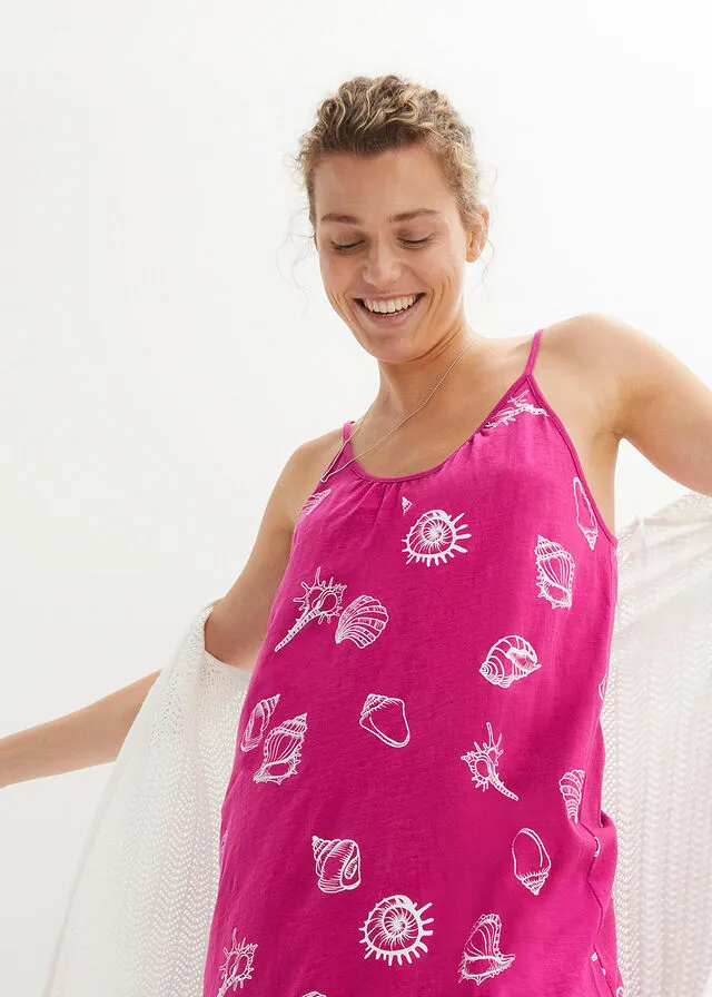 Vestido de punto con volante de algodón sostenible Rosa fucsia