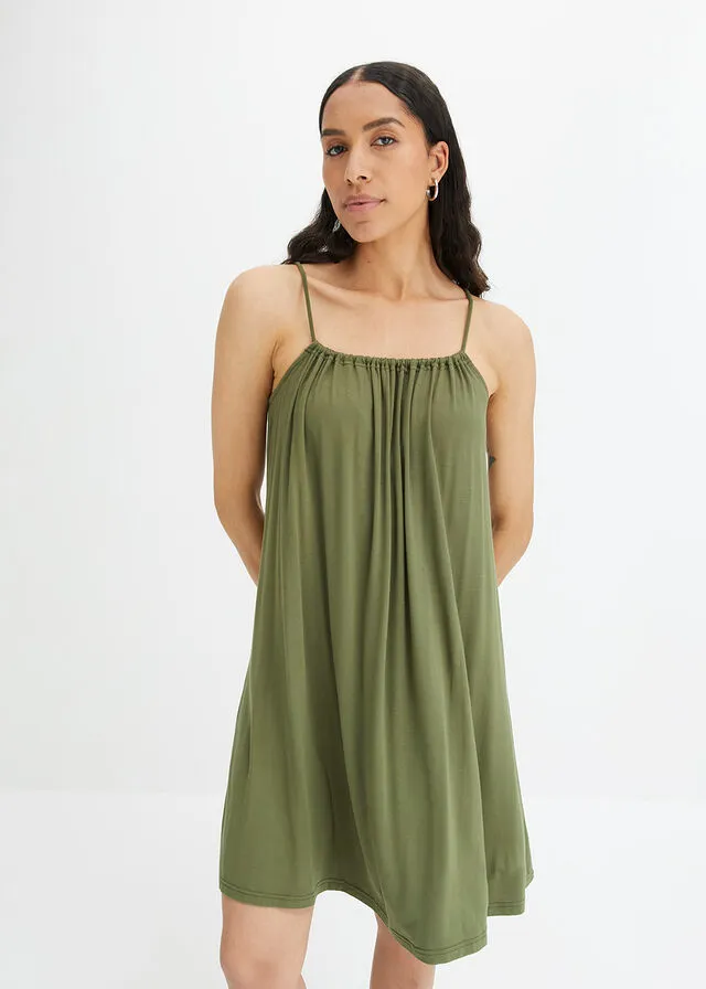 Vestido de punto de viscosa sostenible caqui oscuro