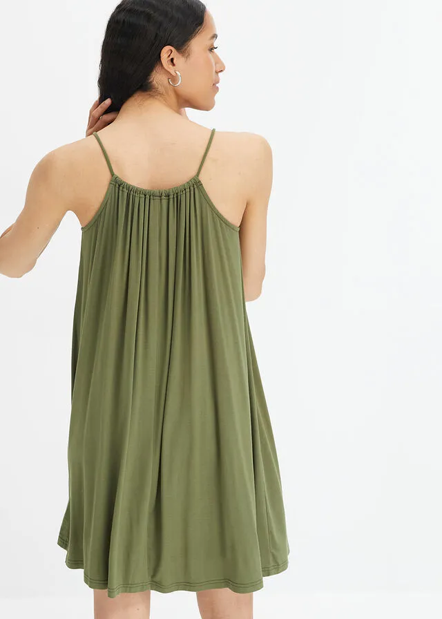 Vestido de punto de viscosa sostenible caqui oscuro