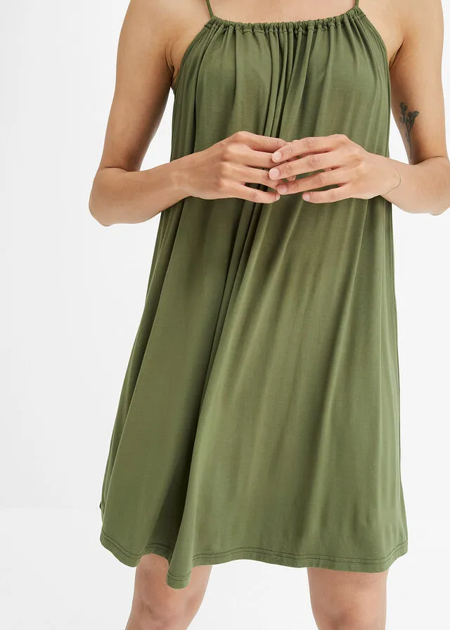 Vestido de punto de viscosa sostenible caqui oscuro