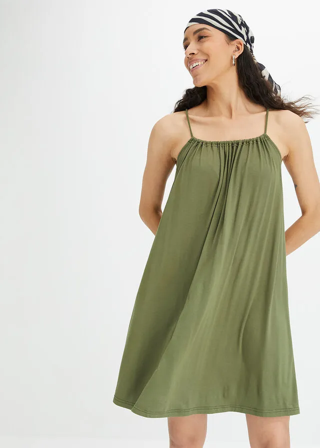 Vestido de punto de viscosa sostenible caqui oscuro