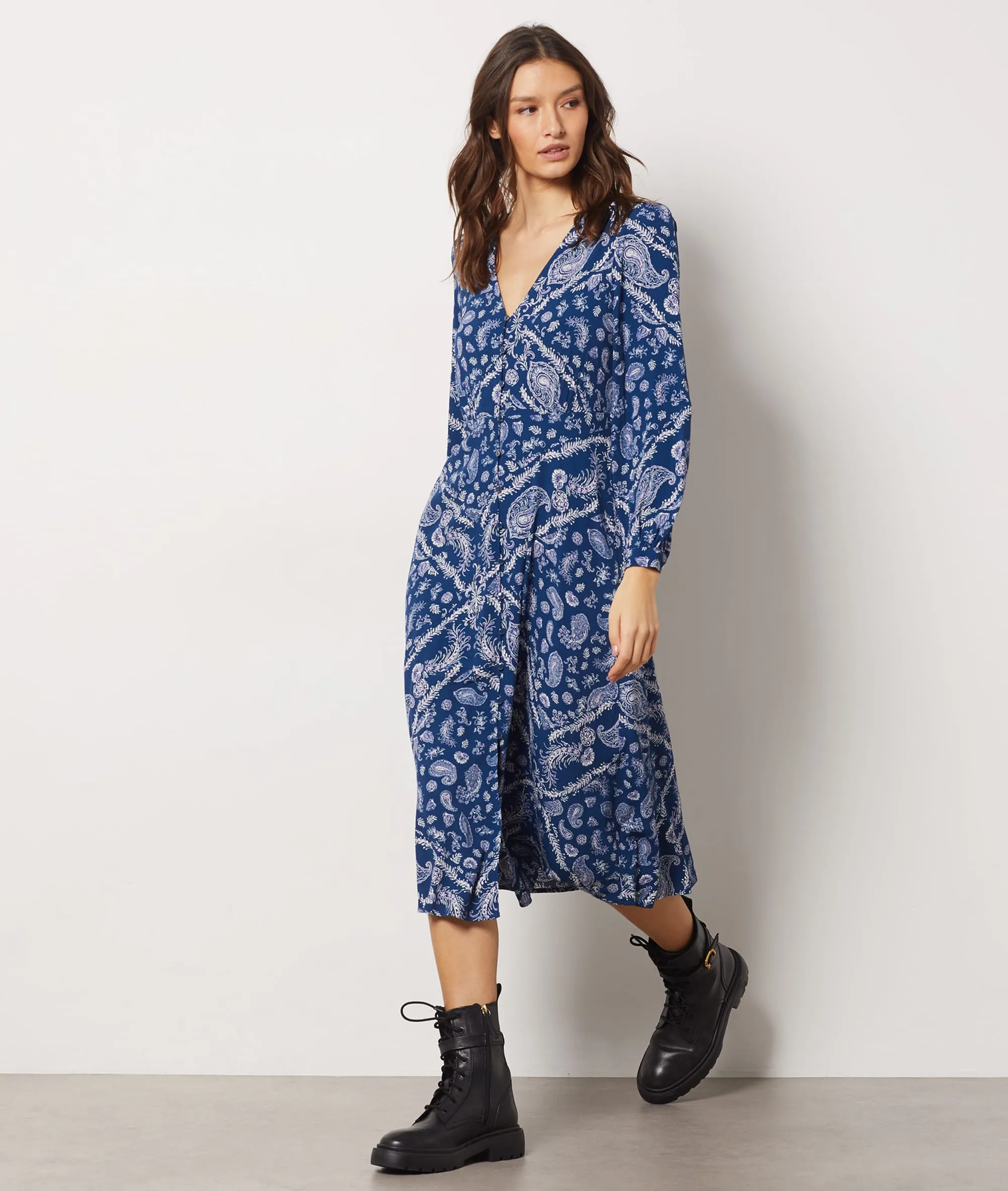 VESTIDO LARGO ESTAMPADO FLORAL SOPHIE BLEU  ETAM