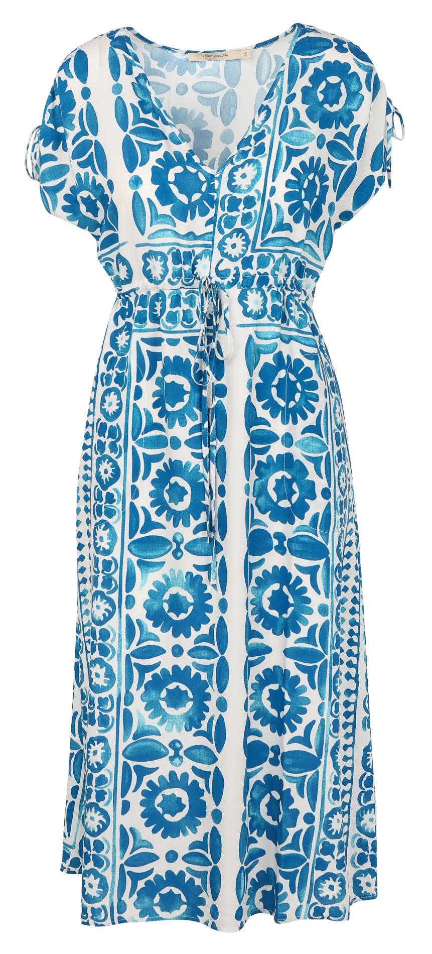 Vestido largo holgado con cuello de pico en azul