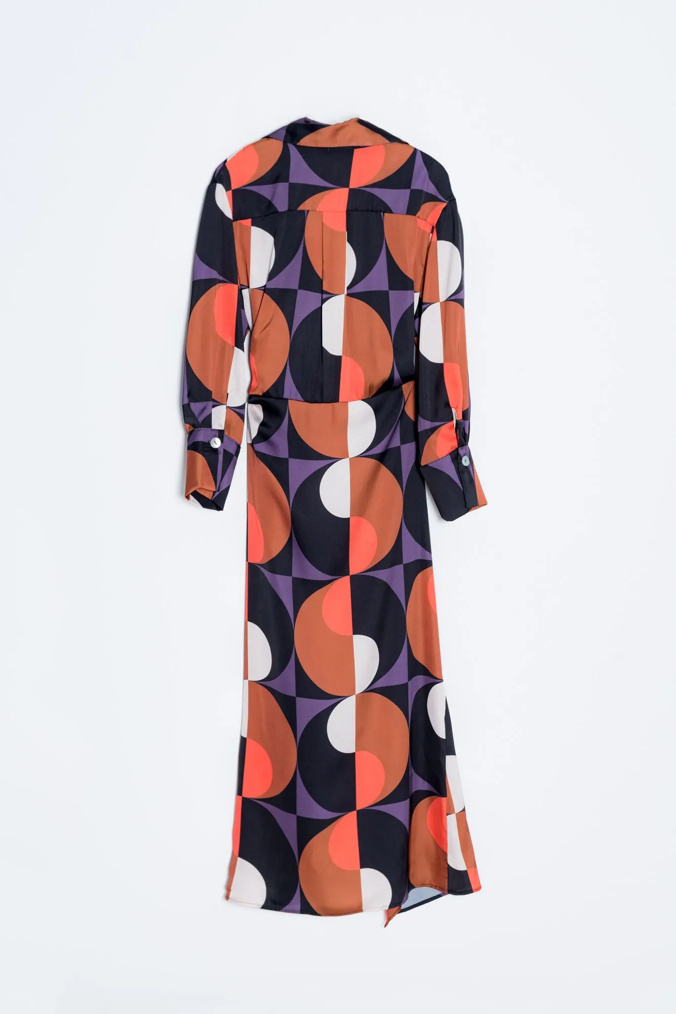 Vestido largo satinado estampado geometrico para mujer