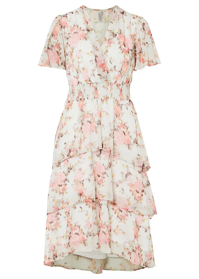 Vestido midi de flores con volantes Blanco de flores