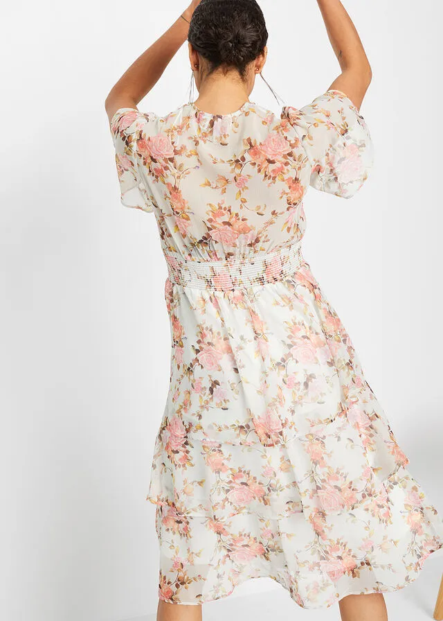 Vestido midi de flores con volantes Blanco de flores