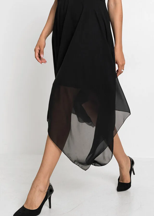 Vestido midi de noche con lentejuelas Negro