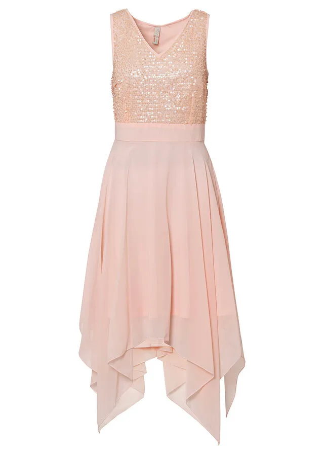 Vestido midi de noche con lentejuelas Rosa claro
