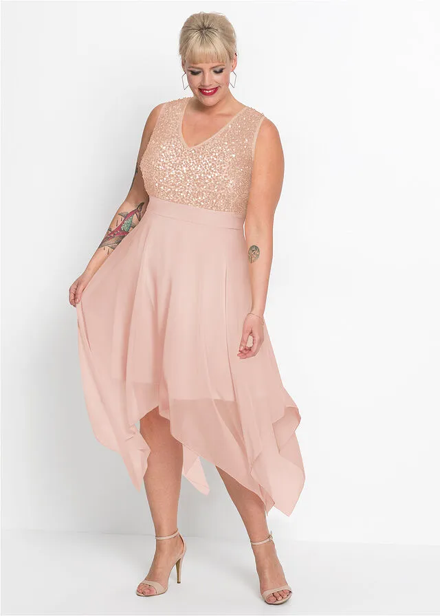 Vestido midi de noche con lentejuelas Rosa claro
