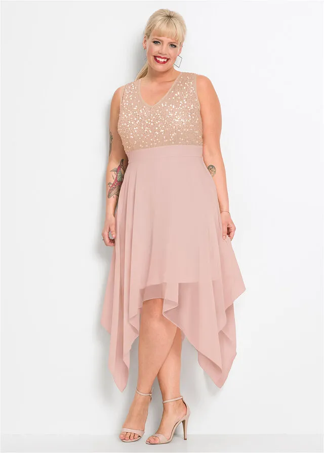 Vestido midi de noche con lentejuelas Rosa claro