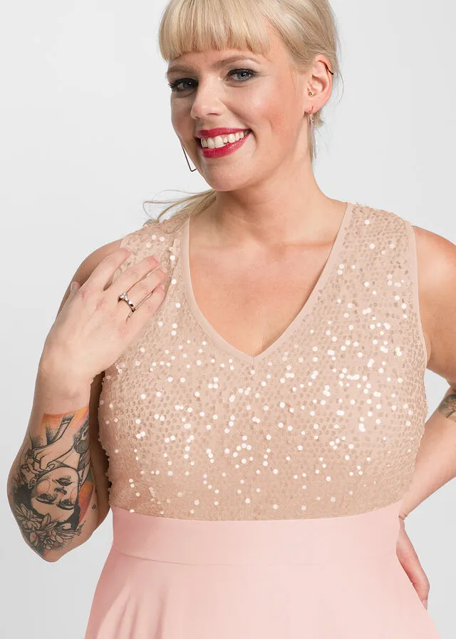 Vestido midi de noche con lentejuelas Rosa claro