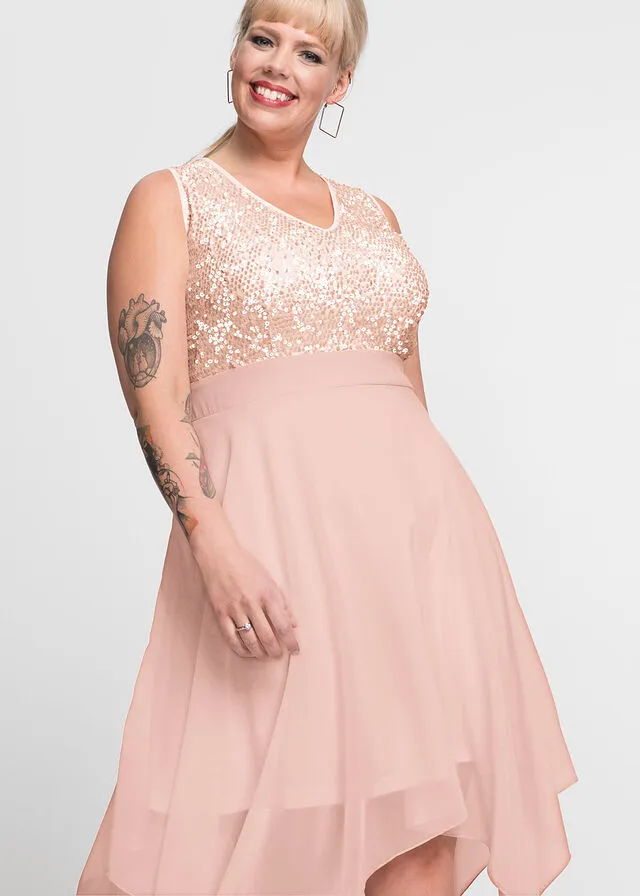 Vestido midi de noche con lentejuelas Rosa claro