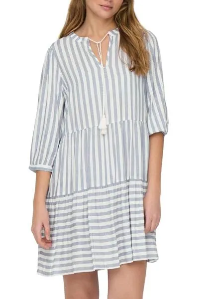 Vestido Only Kaya 3/4 Puff estampado de rayas blanco para mujer
