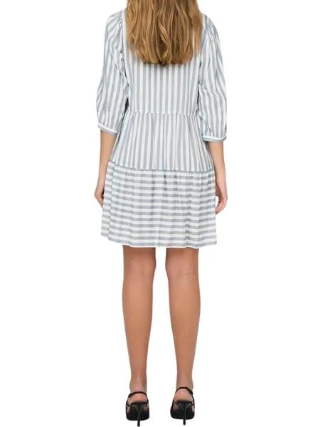 Vestido Only Kaya 3/4 Puff estampado de rayas blanco para mujer