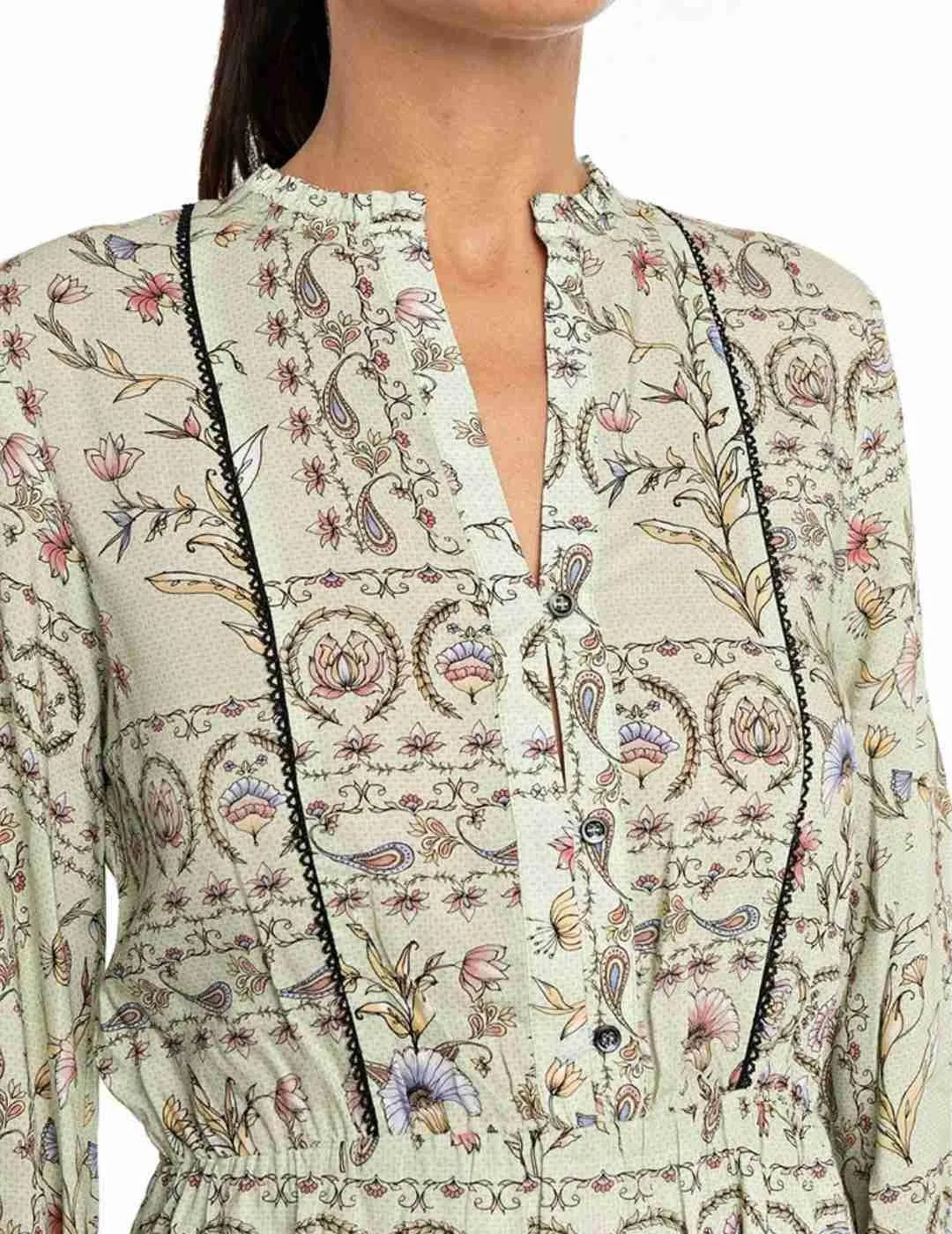 Vestido Replay largo estampado floral manga larga de mujer