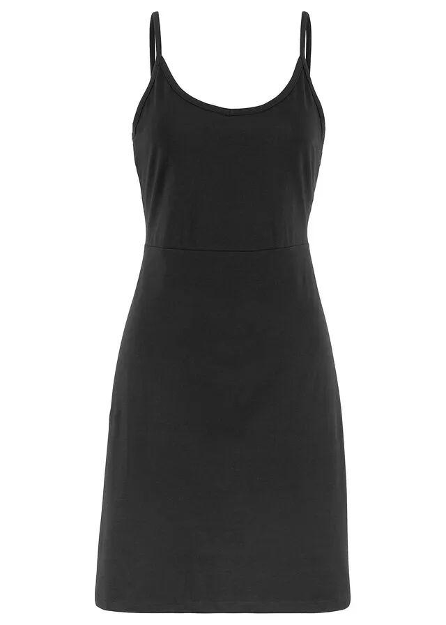 Vestido veraniego de punto con tirantes ajustables Negro