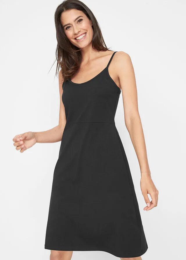 Vestido veraniego de punto con tirantes ajustables Negro