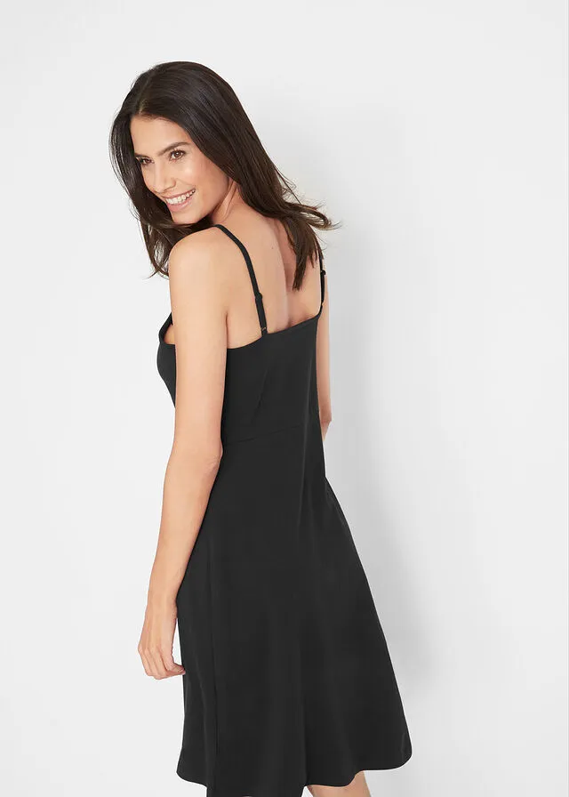 Vestido veraniego de punto con tirantes ajustables Negro