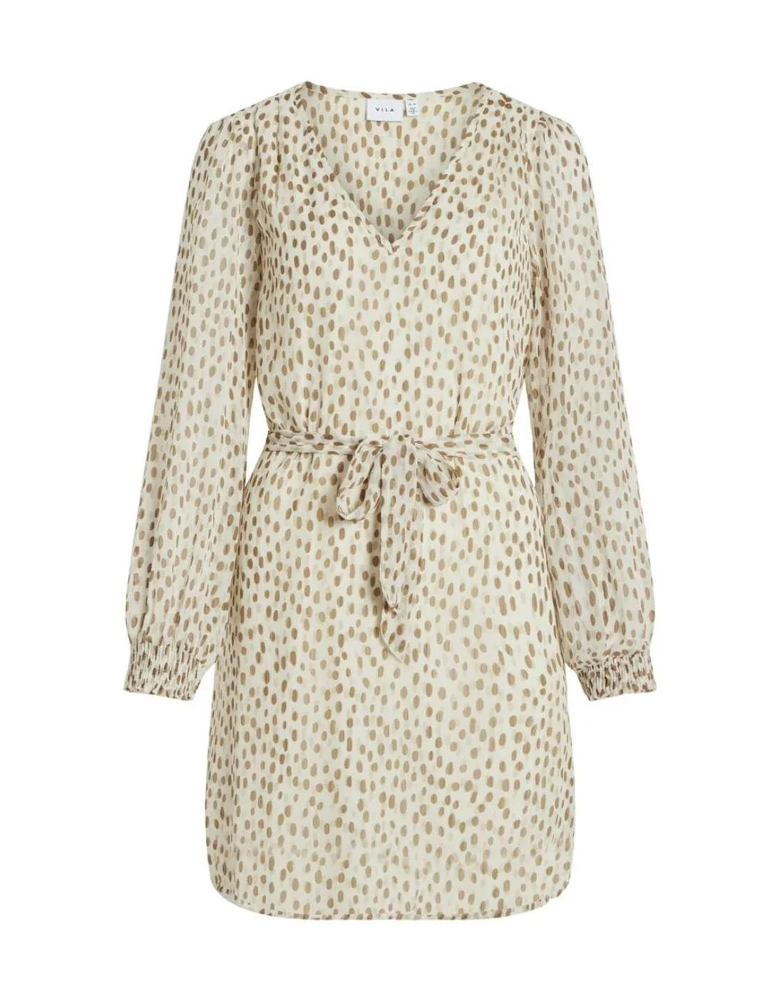 Vestido Vila Falia beige de lunares cuello pico para mujer