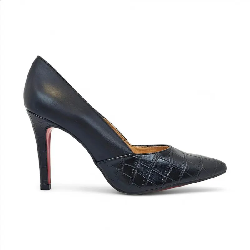 Zapatos De Salón Mujer Piel Coco Tacón Alto 1490 Negro, de Eva Mañas