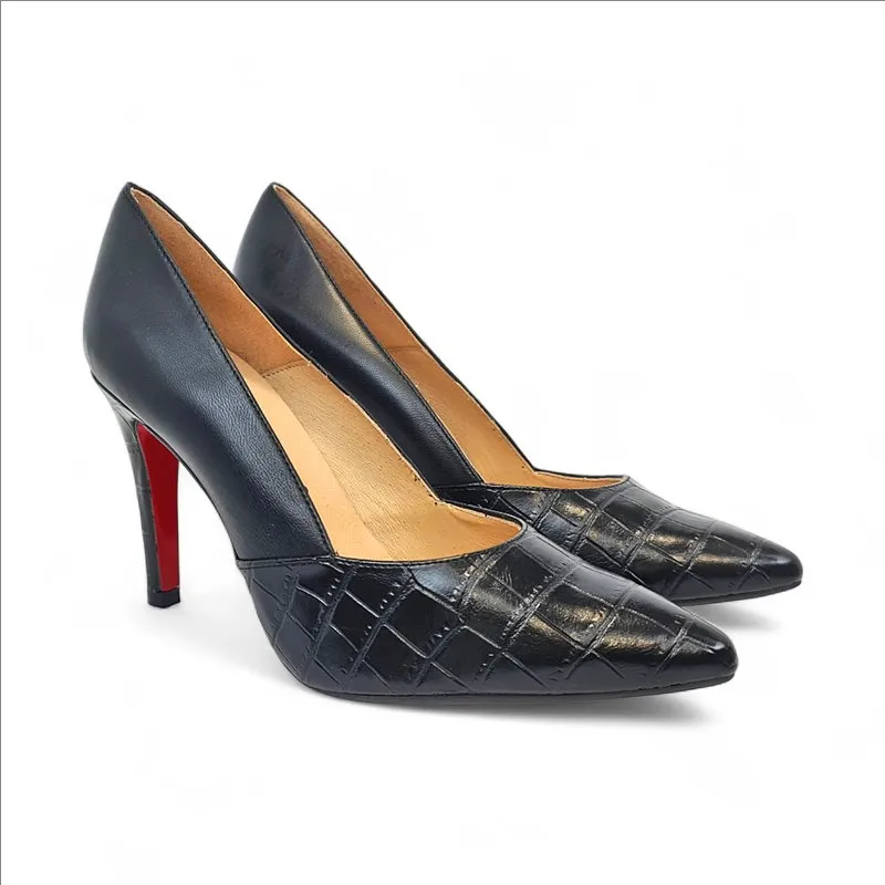 Zapatos De Salón Mujer Piel Coco Tacón Alto 1490 Negro, de Eva Mañas